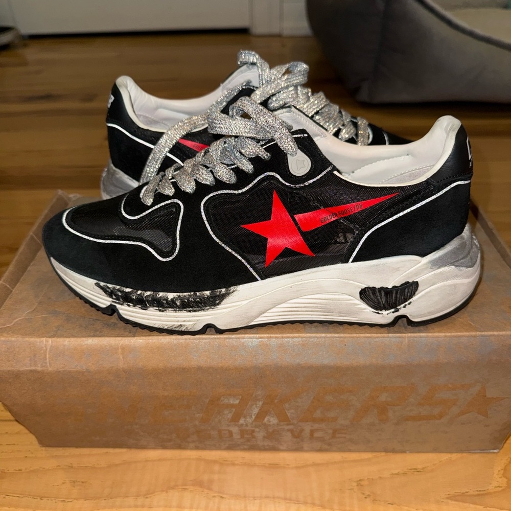 Golden Goose Black and Red Running Sneakers